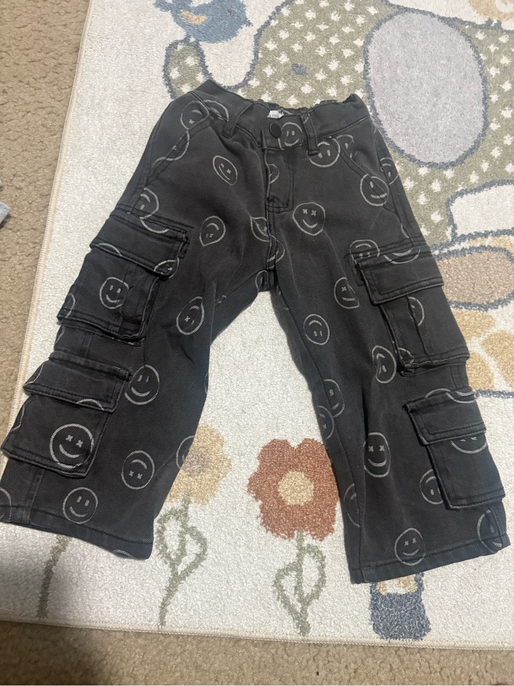 Kids Black Smiley Cargo Joggers